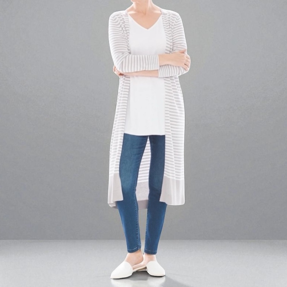 SOMA Color block Open Front Cardigan Duster Stocking Stripe Opal
Gray Size XL